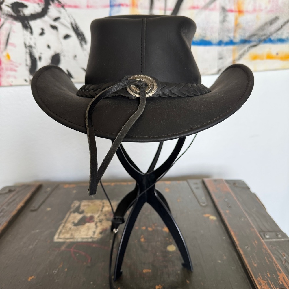 New Black Leather Western Cowboy Hat with Braided Band